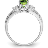 14K White Gold Ring with 0.85 Carat Oval Peridot and 0.07 Carat Round Diamonds by Monteluci Fine Jewelry