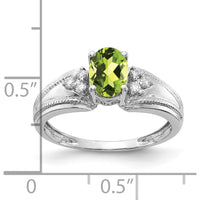 14K White Gold Ring with 0.85 Carat Oval Peridot and 0.07 Carat Round Diamonds by Monteluci Fine Jewelry