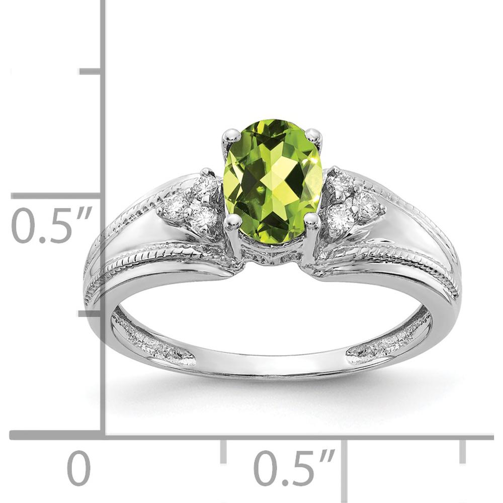 14K White Gold Ring with 0.85 Carat Oval Peridot and 0.07 Carat Round Diamonds by Monteluci Fine Jewelry