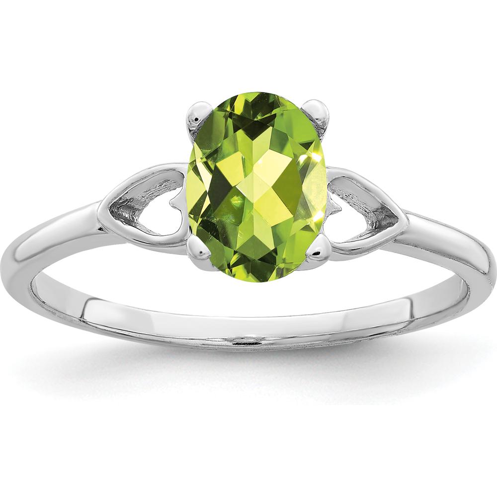 14K White Gold Ring with 0.85 Carat Oval Peridot in Open Heart Design by Monteluci Fine Jewelry