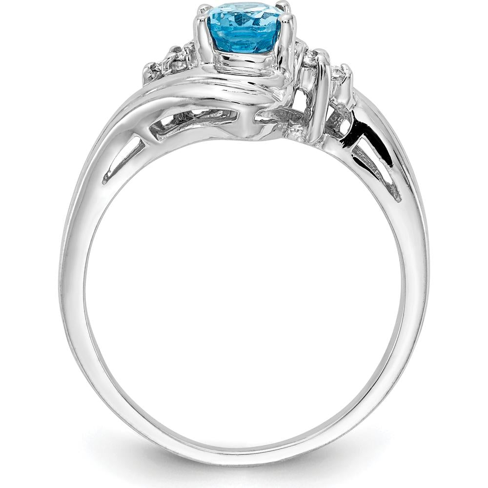 14K White Gold Ring with 1.00 Carat Oval Swiss Blue Topaz and 0.01 Carat Diamond Accents by Monteluci Fine Jewelry
