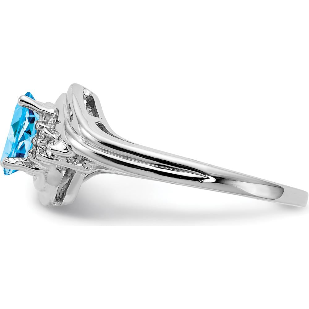 14K White Gold Ring with 1.00 Carat Oval Swiss Blue Topaz and 0.01 Carat Diamond Accents by Monteluci Fine Jewelry