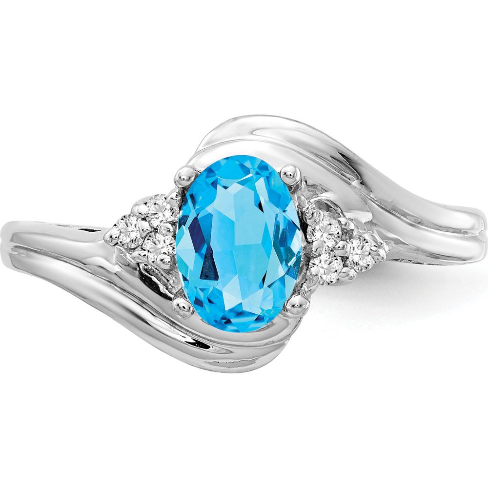 14K White Gold Ring with 1.00 Carat Oval Swiss Blue Topaz and 0.01 Carat Diamond Accents by Monteluci Fine Jewelry