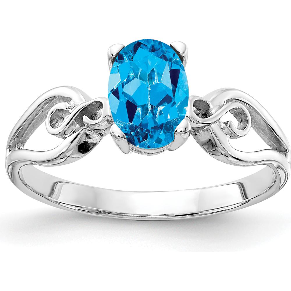14K White Gold Ring with 1.00 Carat Oval Swiss Blue Topaz by Monteluci Fine Jewelry