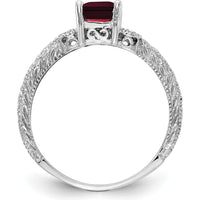 14K White Gold Ring with 1.25 Carat Emerald-Cut Garnet and 0.04 Carat Round Diamonds by Monteluci Fine Jewelry