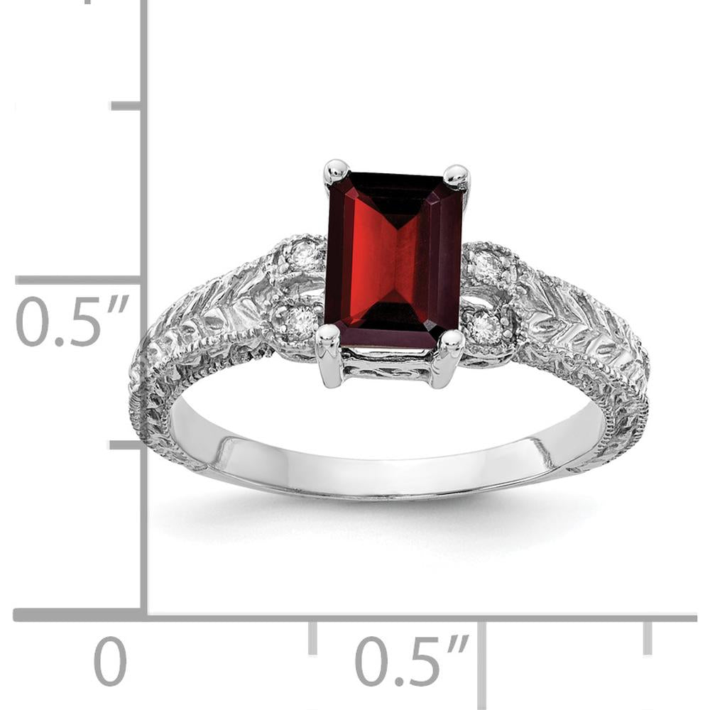 14K White Gold Ring with 1.25 Carat Emerald-Cut Garnet and 0.04 Carat Round Diamonds by Monteluci Fine Jewelry