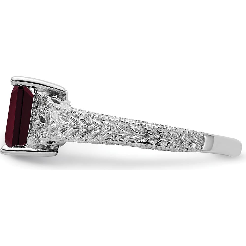 14K White Gold Ring with 1.25 Carat Emerald-Cut Garnet and 0.04 Carat Round Diamonds by Monteluci Fine Jewelry