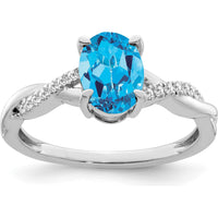14K White Gold Ring with 1.339 Carat Oval Swiss Blue Topaz and 0.005 Carat Round Diamond Accents by 0