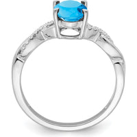 14K White Gold Ring with 1.339 Carat Oval Swiss Blue Topaz and 0.005 Carat Round Diamond Accents by 0
