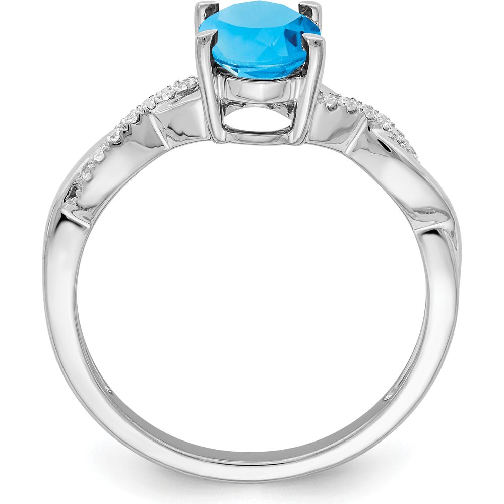 14K White Gold Ring with 1.339 Carat Oval Swiss Blue Topaz and 0.005 Carat Round Diamond Accents by 0