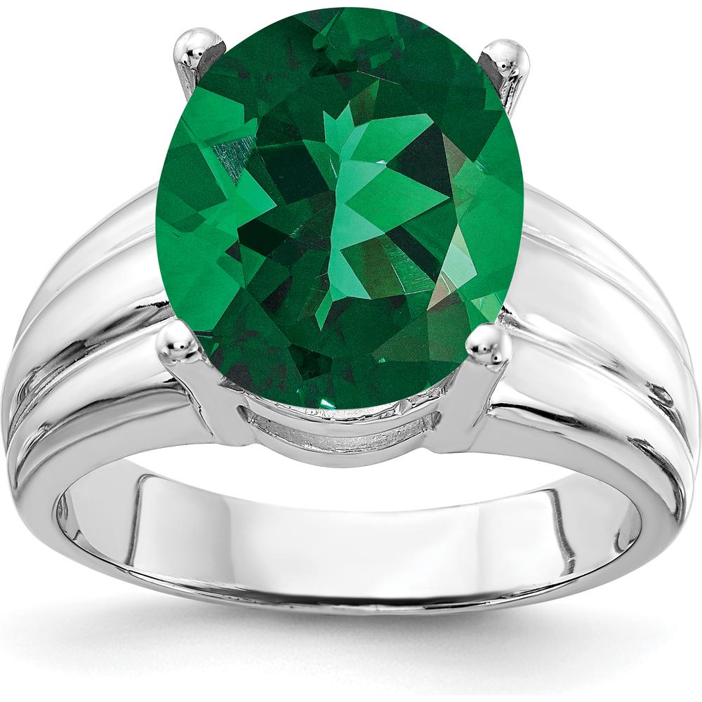 14K White Gold Ring with 12x10mm Oval Green Mount St. Helens Helenite - 5.00 Carat by Monteluci Fine Jewelry