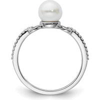 14K White Gold Ring with 6.4 mm Freshwater Pearl and Pavé Round Diamonds - 0.07 Carat Total Diamond Weight by 0