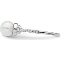 14K White Gold Ring with 6.4 mm Freshwater Pearl and Pavé Round Diamonds - 0.07 Carat Total Diamond Weight by 0