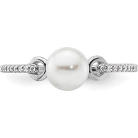 14K White Gold Ring with 6.4 mm Freshwater Pearl and Pavé Round Diamonds - 0.07 Carat Total Diamond Weight by 0