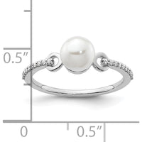 14K White Gold Ring with 6.4 mm Freshwater Pearl and Pavé Round Diamonds - 0.07 Carat Total Diamond Weight by 0
