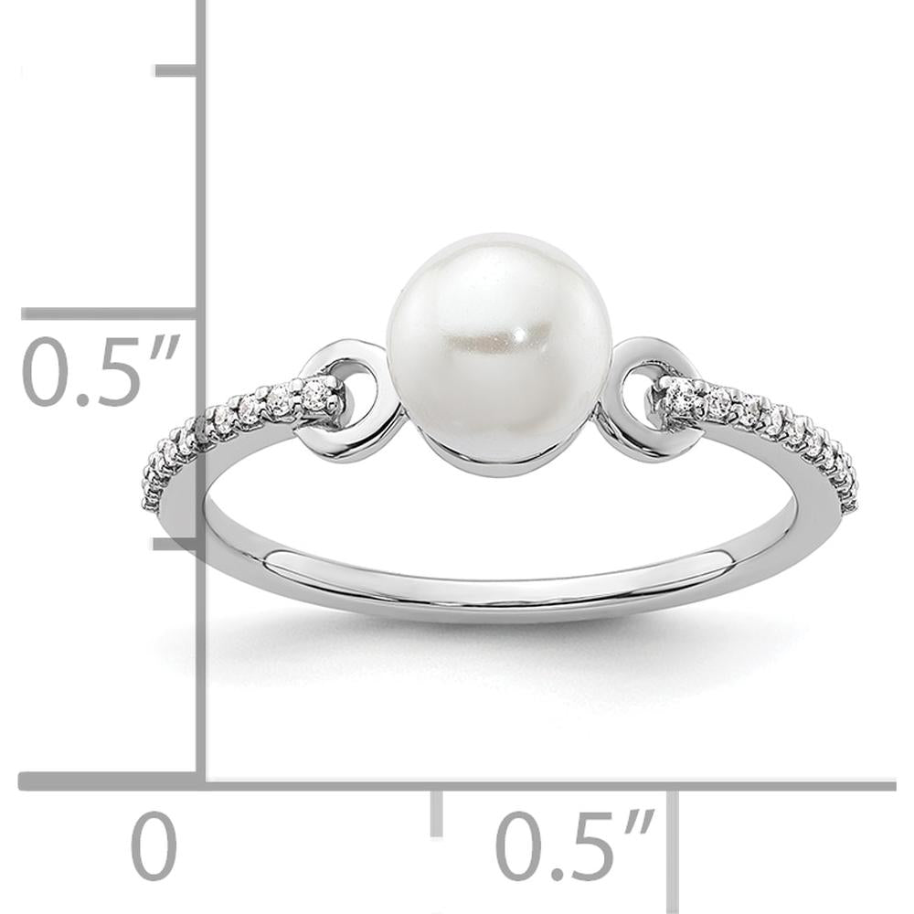14K White Gold Ring with 6.4 mm Freshwater Pearl and Pavé Round Diamonds - 0.07 Carat Total Diamond Weight by 0