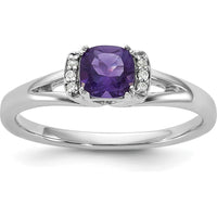 14K White Gold Ring with .60 Carat Square Amethyst and .03ctw Round Diamond Accents by 0