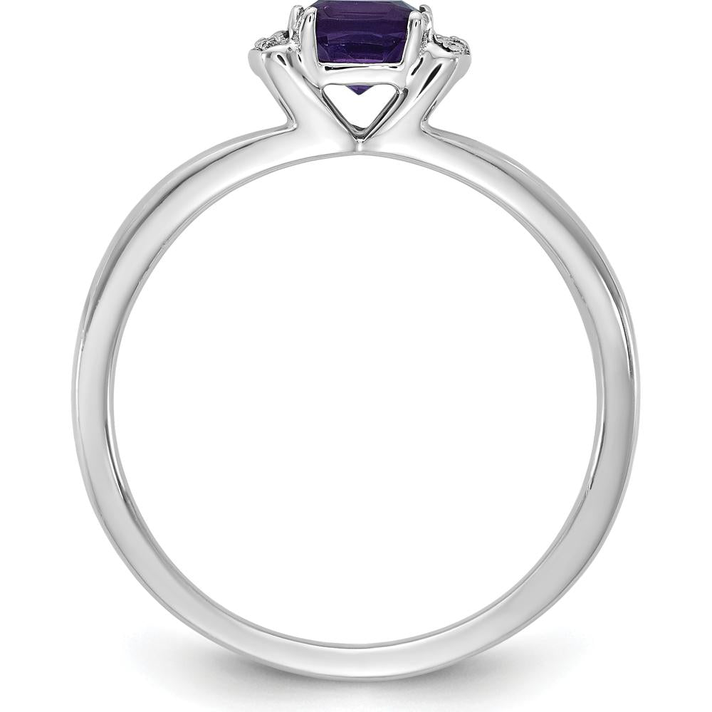 14K White Gold Ring with .60 Carat Square Amethyst and .03ctw Round Diamond Accents by 0