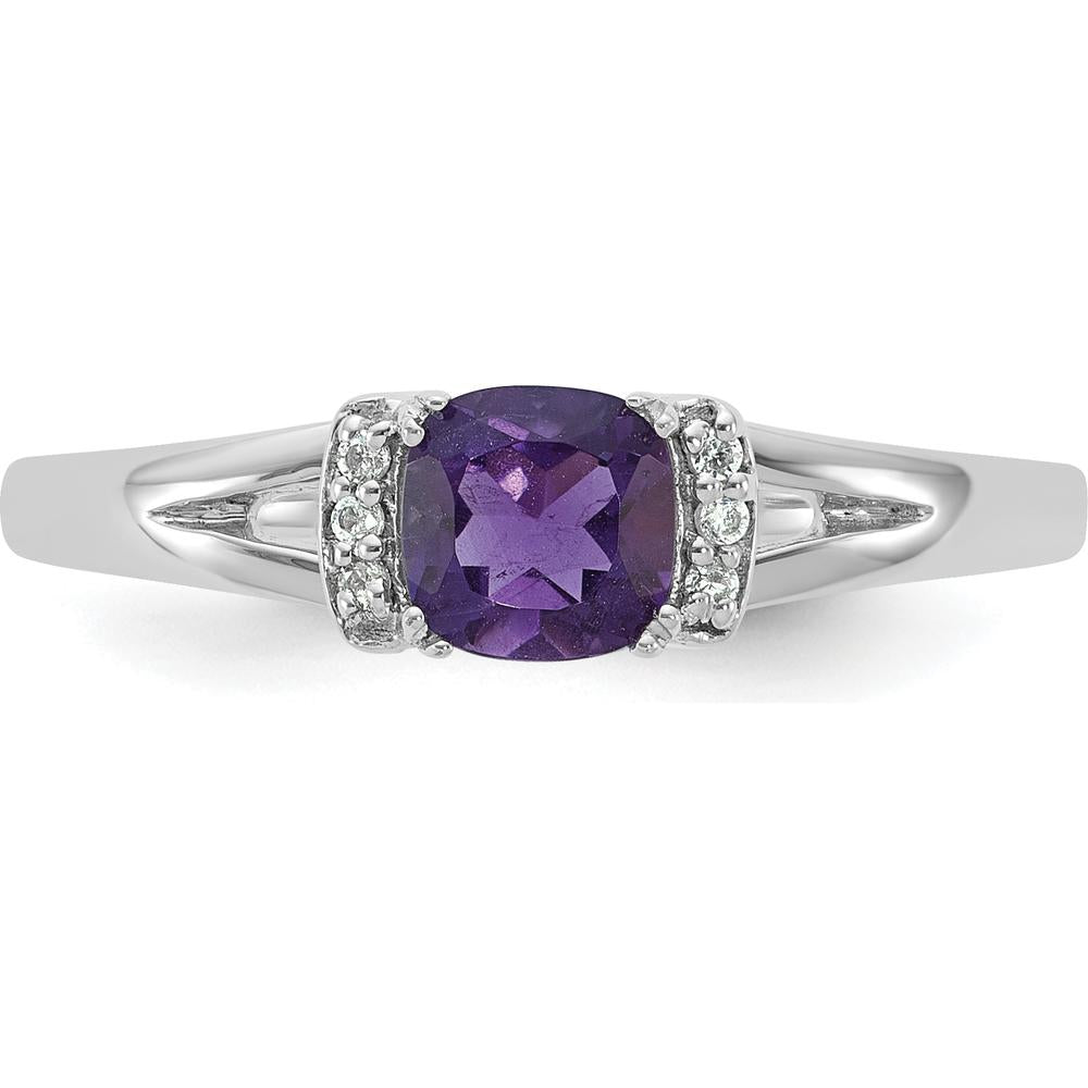 14K White Gold Ring with .60 Carat Square Amethyst and .03ctw Round Diamond Accents by 0