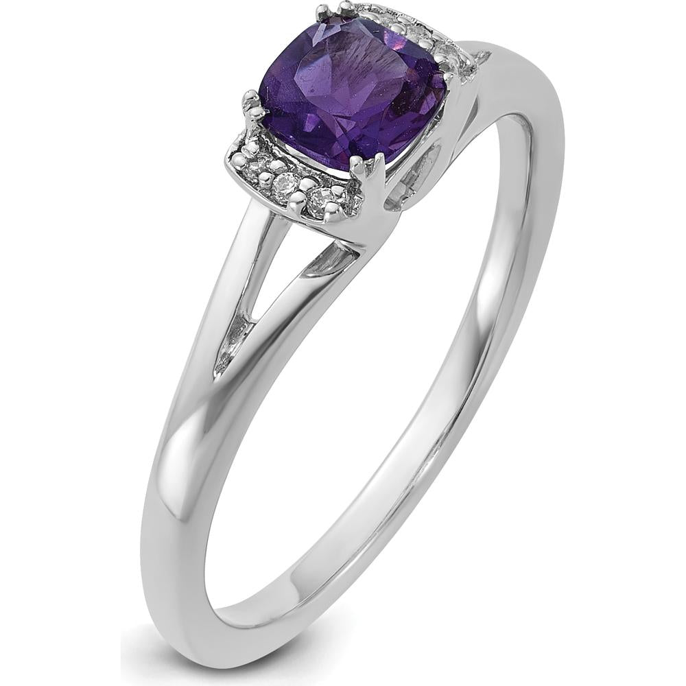 14K White Gold Ring with .60 Carat Square Amethyst and .03ctw Round Diamond Accents by 0