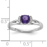 14K White Gold Ring with .60 Carat Square Amethyst and .03ctw Round Diamond Accents by 0