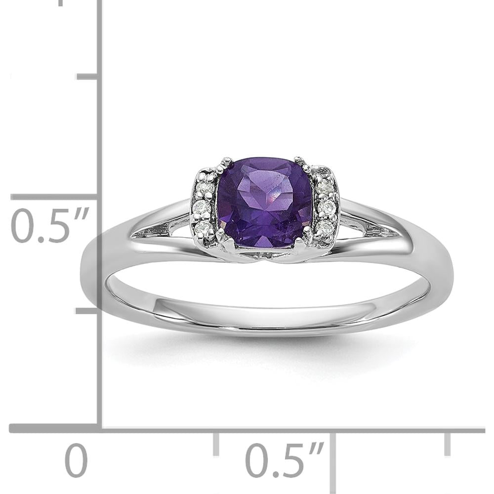 14K White Gold Ring with .60 Carat Square Amethyst and .03ctw Round Diamond Accents by 0