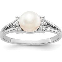 14K White Gold Ring with 6mm Cultured Freshwater Pearl and 0.072 Carat Round Diamond Accents by Monteluci Fine Jewelry