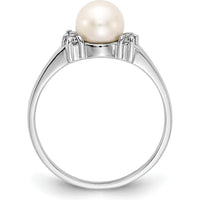14K White Gold Ring with 6mm Cultured Freshwater Pearl and 0.072 Carat Round Diamond Accents by Monteluci Fine Jewelry