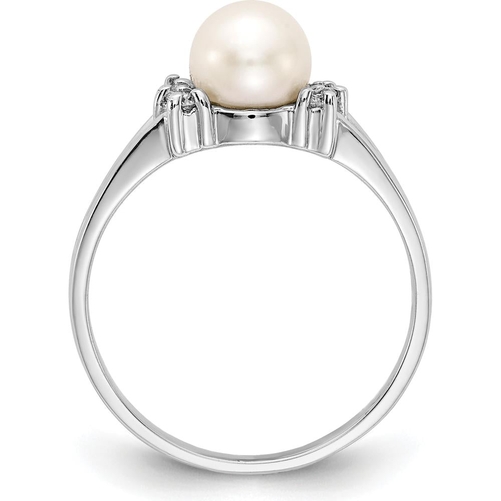 14K White Gold Ring with 6mm Cultured Freshwater Pearl and 0.072 Carat Round Diamond Accents by Monteluci Fine Jewelry