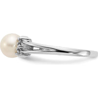 14K White Gold Ring with 6mm Cultured Freshwater Pearl and 0.072 Carat Round Diamond Accents by Monteluci Fine Jewelry