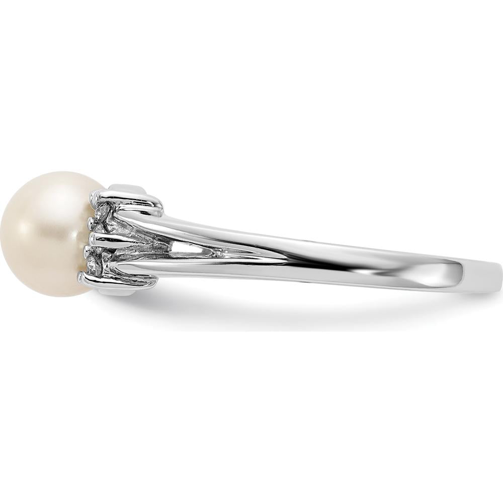 14K White Gold Ring with 6mm Cultured Freshwater Pearl and 0.072 Carat Round Diamond Accents by Monteluci Fine Jewelry