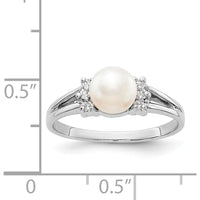 14K White Gold Ring with 6mm Cultured Freshwater Pearl and 0.072 Carat Round Diamond Accents by Monteluci Fine Jewelry