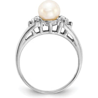 14K White Gold Ring with 6mm Cultured Freshwater Pearl and Round Natural Diamonds - 0.015 Carat Total Diamond Weight by Monteluci Fine Jewelry