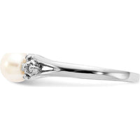 14K White Gold Ring with 6mm Cultured Freshwater Pearl and Round Natural Diamonds - 0.015 Carat Total Diamond Weight by Monteluci Fine Jewelry