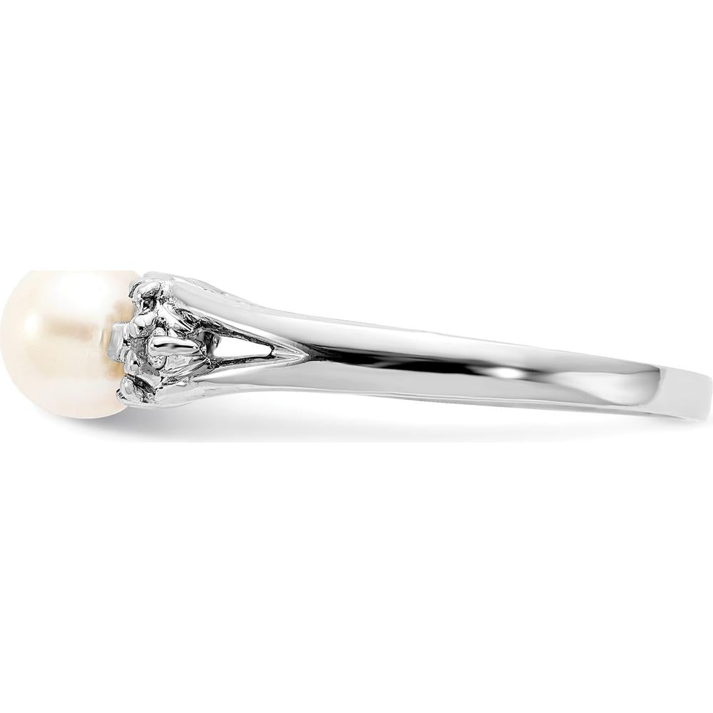 14K White Gold Ring with 6mm Cultured Freshwater Pearl and Round Natural Diamonds - 0.015 Carat Total Diamond Weight by Monteluci Fine Jewelry