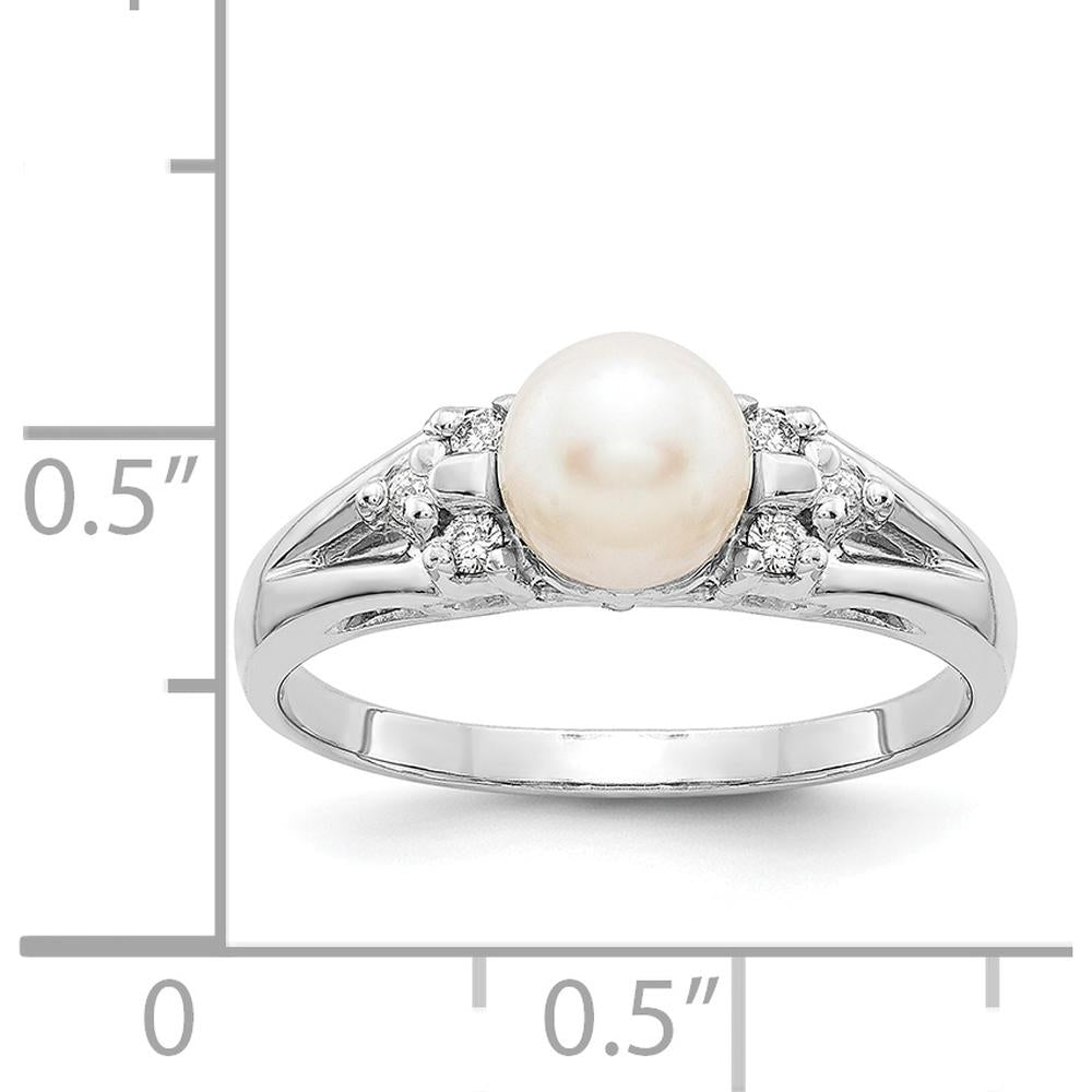 14K White Gold Ring with 6mm Cultured Freshwater Pearl and Round Natural Diamonds - 0.015 Carat Total Diamond Weight by Monteluci Fine Jewelry