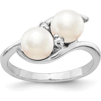 14K White Gold Ring with 6mm Freshwater Cultured Pearls and VS Diamond Accents - 0.012 Carat Total Diamond Weight by Monteluci Fine Jewelry