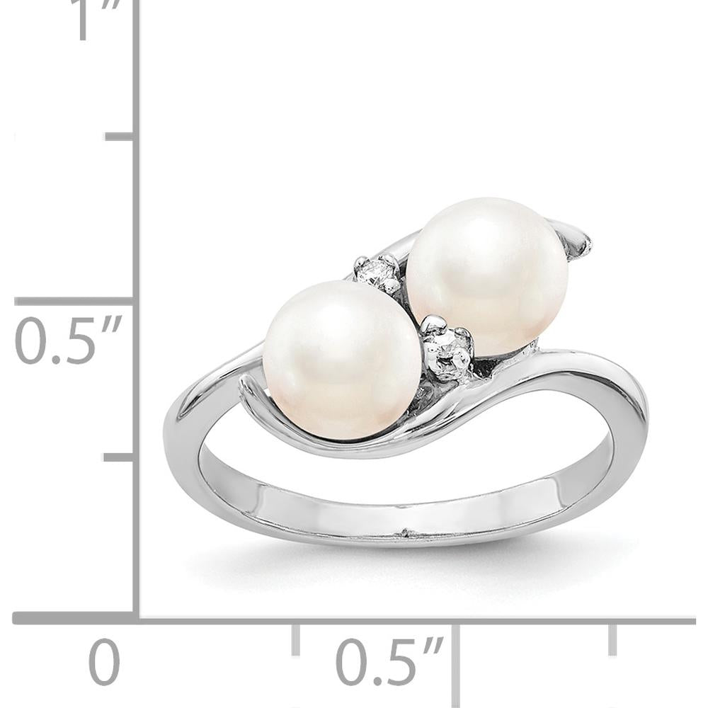 14K White Gold Ring with 6mm Freshwater Cultured Pearls and VS Diamond Accents - 0.012 Carat Total Diamond Weight by Monteluci Fine Jewelry