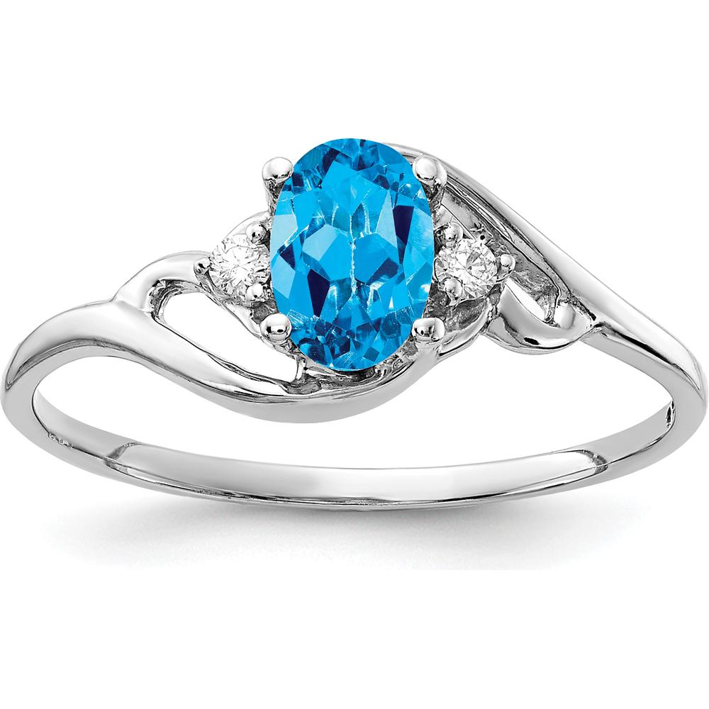 14K White Gold Ring with 6x4mm Oval Swiss Blue Topaz and Round Diamond Accents - 0.55 Carat Total Gem Weight by Monteluci Fine Jewelry
