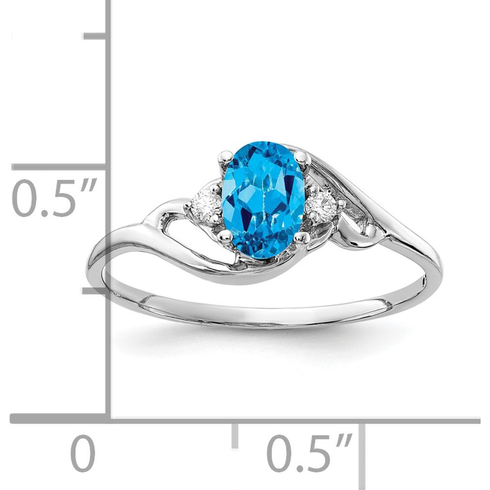 14K White Gold Ring with 6x4mm Oval Swiss Blue Topaz and Round Diamond Accents - 0.55 Carat Total Gem Weight by Monteluci Fine Jewelry