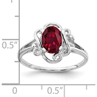 14K White Gold Ring with 7x5mm Oval Lab-Created Ruby in Scrollwork Setting by Monteluci Fine Jewelry