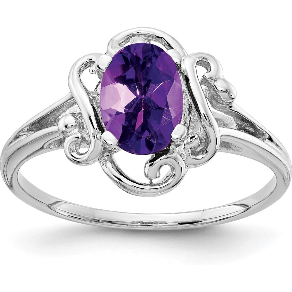 14K White Gold Ring with 7x5mm Oval Natural Amethyst - 0.75 Carat Gemstone Weight by Monteluci Fine Jewelry