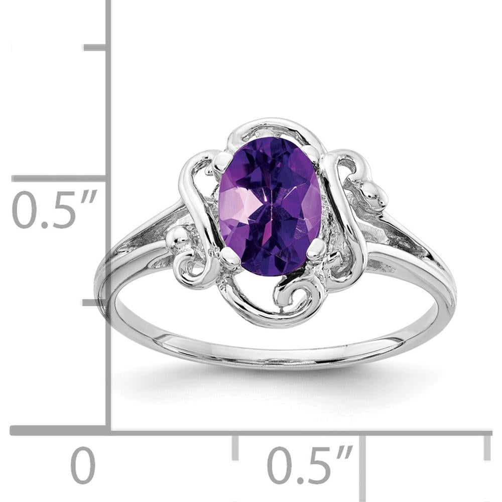 14K White Gold Ring with 7x5mm Oval Natural Amethyst - 0.75 Carat Gemstone Weight by Monteluci Fine Jewelry