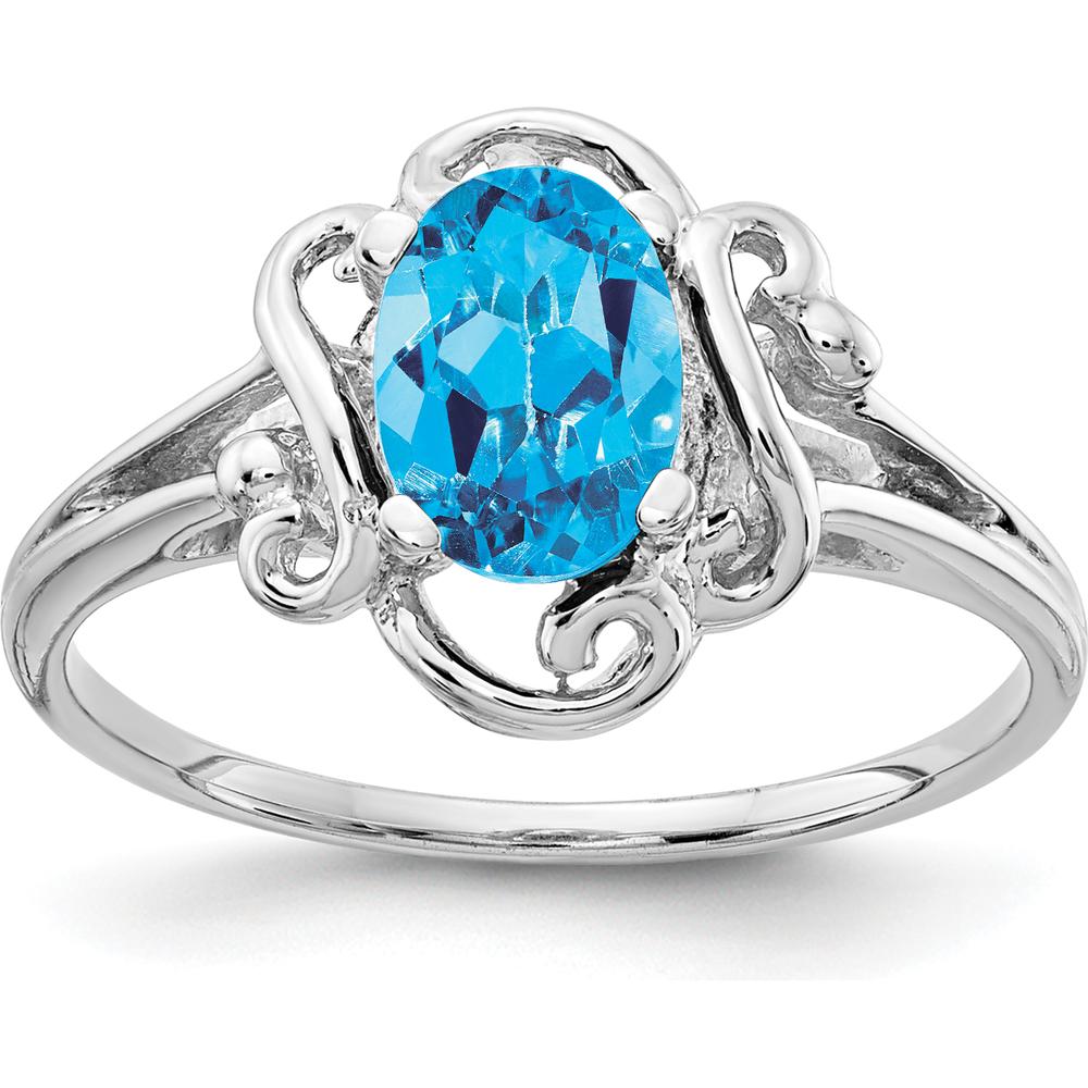 14K White Gold Ring with 7x5mm Oval Swiss Blue Topaz - 1.00 Carat Gemstone by Monteluci Fine Jewelry