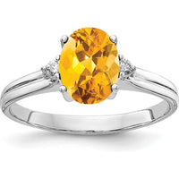 14K White Gold Ring with 8x6mm Oval Citrine and Round Diamond Accents - 1.12 Carat Total Gem Weight by Monteluci Fine Jewelry