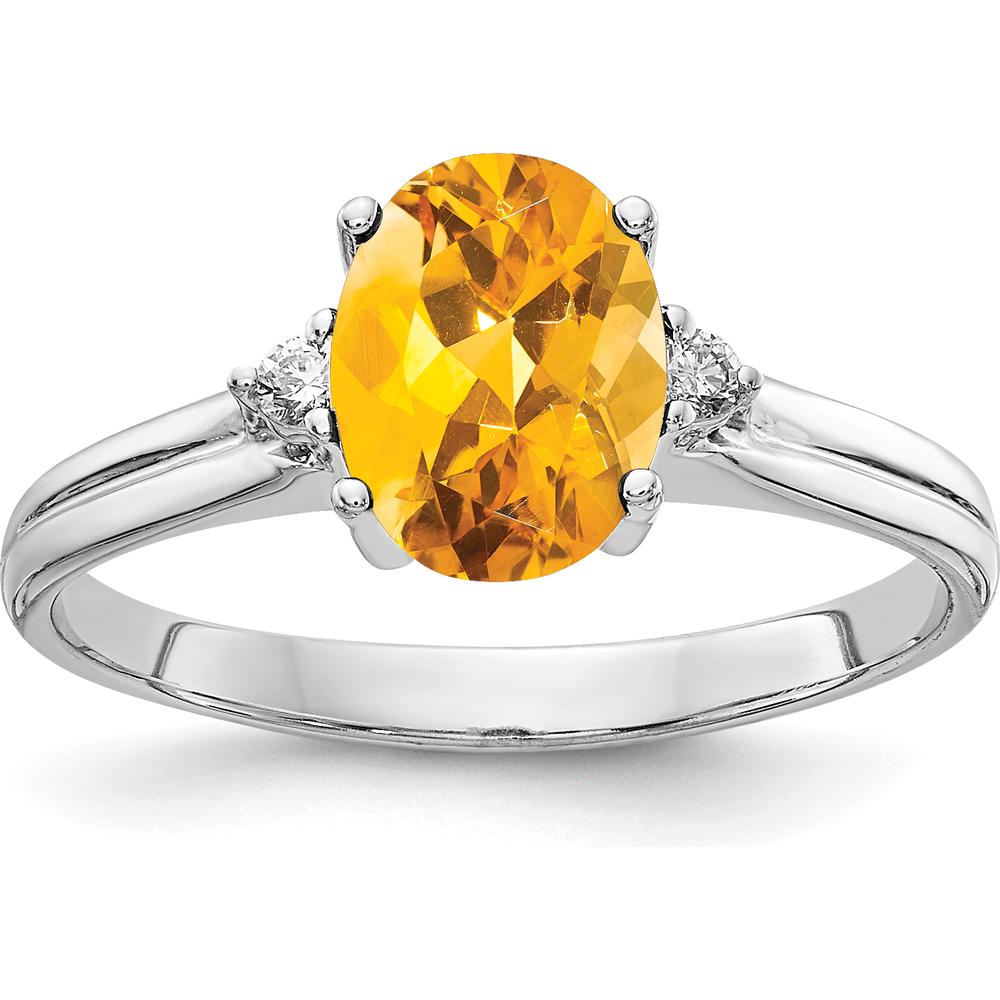 14K White Gold Ring with 8x6mm Oval Citrine and Round Diamond Accents - 1.12 Carat Total Gem Weight by Monteluci Fine Jewelry