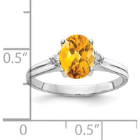 14K White Gold Ring with 8x6mm Oval Citrine and Round Diamond Accents - 1.12 Carat Total Gem Weight by Monteluci Fine Jewelry
