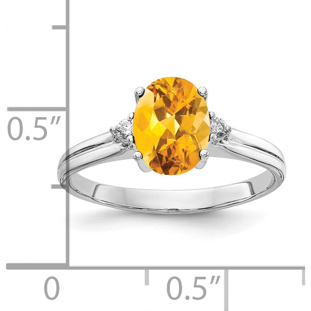 14K White Gold Ring with 8x6mm Oval Citrine and Round Diamond Accents - 1.12 Carat Total Gem Weight by Monteluci Fine Jewelry