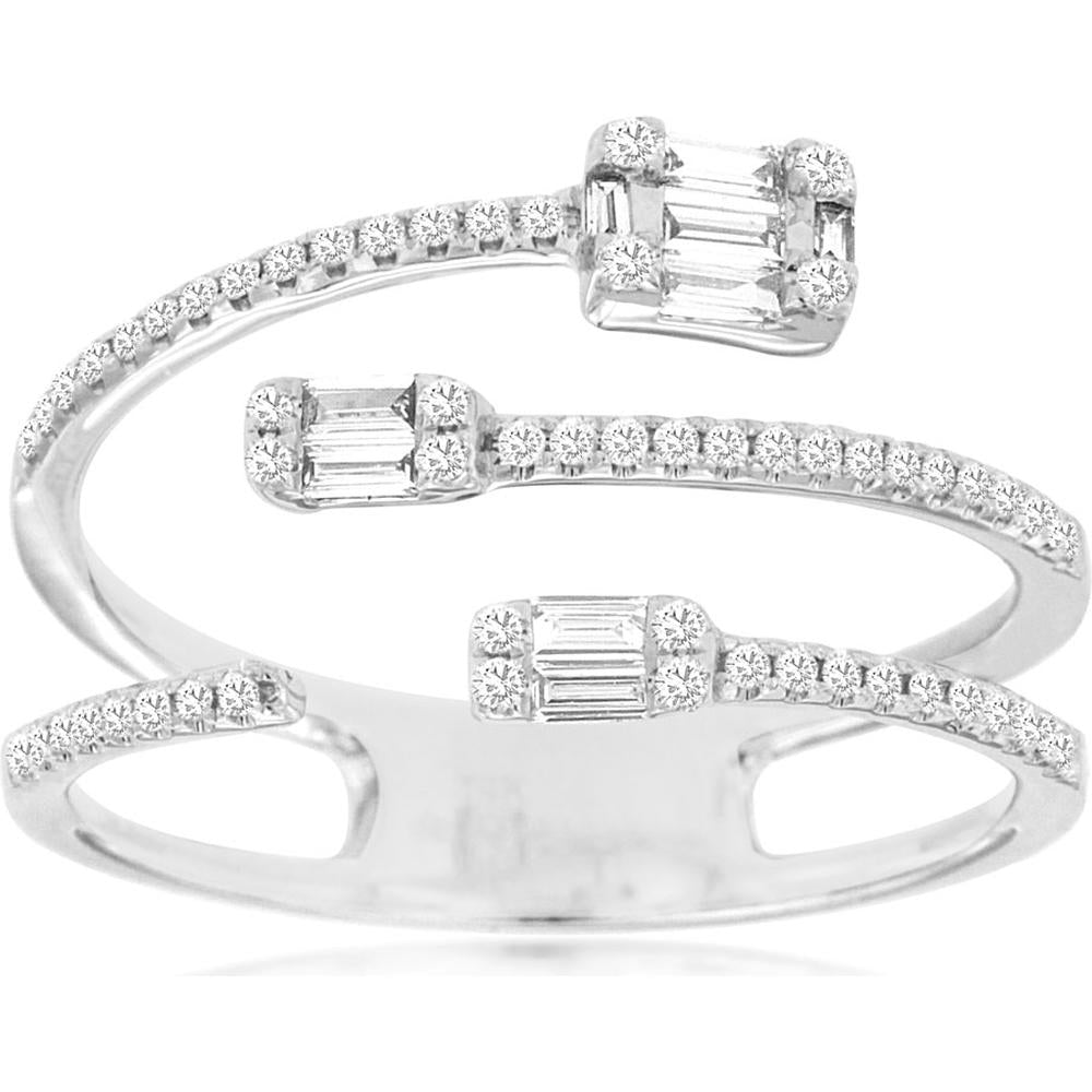 14K White Gold Ring with Baguette and Pave Diamonds - 0.36 Carats Total Diamond Weight