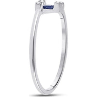 14K White Gold Ring with Channel-Set Baguette Blue Sapphires and Prong-Set Round Diamonds - 0.25 Carat Total Gem Weight